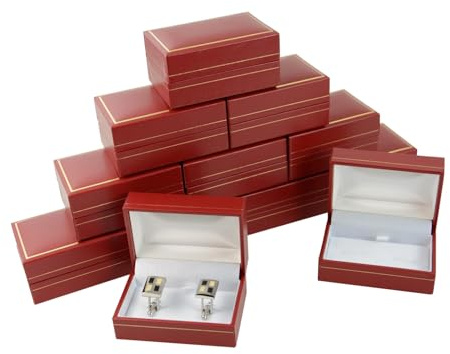 Klassisk röd konstläder guld trim box samling halsband armband örhänge klocka ring presentation detaljhandel smycken förvaring (10, manschettknappslåda)