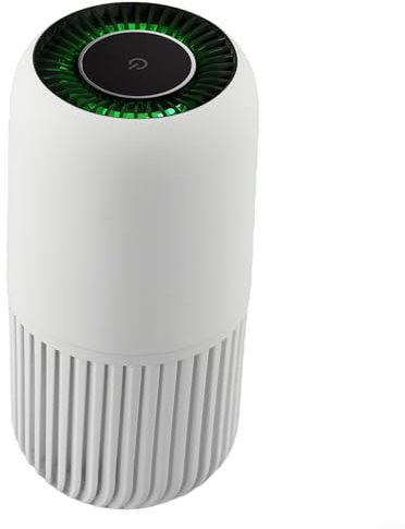 Mini purificador de aire portátil, purificador de aire USB para cocinas, baños y espacios de trabajo, purificador de aire compacto con filtración de alta eficiencia, 75 x 75 x 155 mm (blanco)
