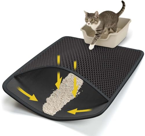 Conlun Tapis de Litière pour Chat 60x46cm | Tapis de Sortie de Litière en EVA, Imperméable et Antidérapant, Doux pour les Pattes, Facile à Nettoyer,Noir