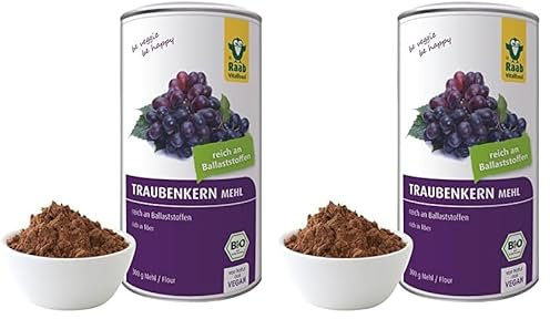 Raab Vitalfood® Bio Traubenkern Mehl Pulver (300 g) - reich an Ballaststoffen (60% Ballaststoffgehalt), vegan, glutenfrei, Premium Bio-Qualität (Packung mit 2)