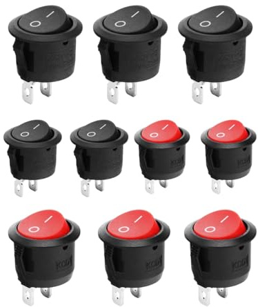 TPZORJX Lot de 10 Interrupteurs à Bascule Ronds,Interrupteur Marche Arrêt 2 Pôles,Mini Interrupteur Bascule pour Modélisme,Voitures,Bateaux,Appareils Électroménagers,Verrouillage (Noir,Rouge)