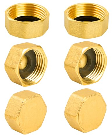 YEAUPE PRO Blindproppar i mässing, inre gänga tätningslock G3/4 tum (Ø 24 mm), med tätningsringar och PTFE tätningstejp, mässingslock sexkantigt, slanglock, trädgårdsvattenslang gänglock 6 stycken