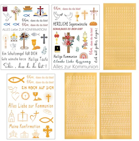 ZHERIKAH 3 Pièces Tatouages de Bougie, lettres thermocollants dorées, lettres autocollantes, Feuilles D'autocollants our Bougies de Communion, pour Bougies, Confirmation, Communion Ou Baptême(B)