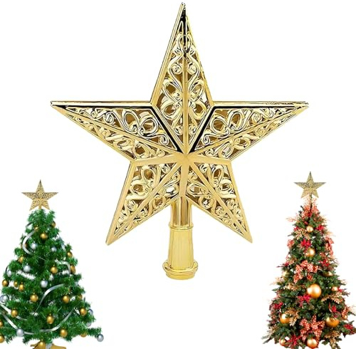 Weihnachtsbaumspitze Stern, Spitze für Weihnachtsbaum, Christbaumspitze Stern Gold, Christbaum Spitze, Weihnachtsstern Baumspitze, Goldene Weihnachtsbaum für Allgemeine Größe Baumspitze