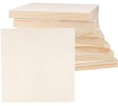 LEXININ 8 Pack 20 x 20cm Cradled Wooden Panels Painting, 8 x 8 Inch Unfinished Wood Canvas Boards for Art Craft Display