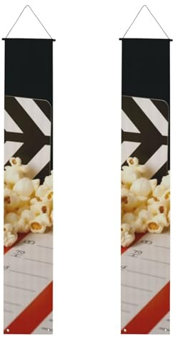 2 carteles de cine y palomitas de maíz para porche de puerta delantera, decoración elegante del hogar, banderas colgantes, letrero de bienvenida para exteriores, interiores, suministros de vacaciones