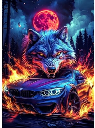 CEOVR Wolf Diamond Painting Bilder Kit Erwachsene,5D Diamond-painting 30x40cm,Wolf Unter Einem Blutmond Diamant Malerei für die Heimdekoration