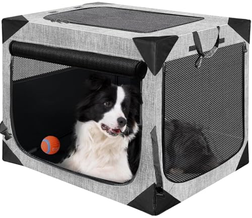 Nottia Hundekäfig, faltbar, weich, Reisebox für große Hunde, für drinnen und draußen, tragbare Haustierhütte mit kaufestem Netzfenster (Dunkelgrau, 91,4 cm L x 63,5 cm B x 63,5 cm H)