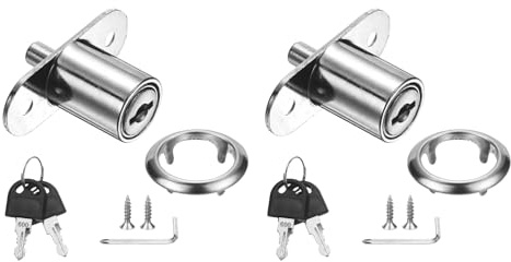 PATIKIL Drawer Desk Push Plunger Lock, 2Pcs 7/8 Cylinder Diameter 1-7/16 Cylinder Length Zinc Alloy Sliding Cabinet Locks with Cross Screwdriver Keyed Alike for Wardrobe Drawers