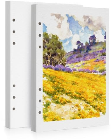 Lightwish Aquarellpapier Nachfüllpackung 17x10 cm – 100% Baumwolle kaltgepresst 300g/m² – 2er Pack (40 Blätter) – mit Lochung für Ringbindung – Ersatzpapier für Künstler, Erwachsene & Studenten