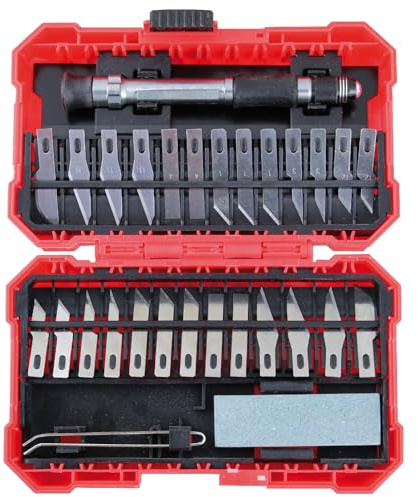 Valex Set Coltelli Tagliabalsa, 29 Pezzi – Taglierino di Precisione 120mm con 26 Lame e Accessori – Kit in Valigetta per Modellismo, Fai da Te e Lavori di Precisione