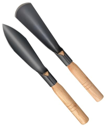 IWOWHERO Lot de 2 Pelles de Jardin en Métal Manche en Bois Ergonomique Taille Moyenne Légères et Pratiques Outils de Jardinage à Main pour Creuser Désherber et Planter Légumes et