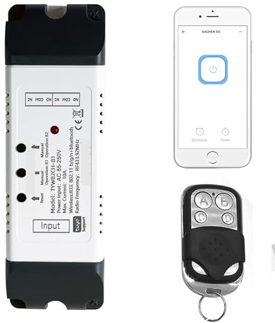 DOMO-MATIC Receptor WiFi y RF con Mando a Distancia, Interruptor Inteligente Momentáneo, Control Remoto app Tuya SmartLife, 1-2 Canales, 220V o 12/24V, Micro Relé para Luces y Motor (2 CH 220 V)