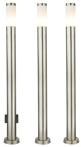 3er Set LED Außen Stehlampe Standleuchte Gartenleuchte Edelstahl silber Steckdosen IP44 H 110 cm