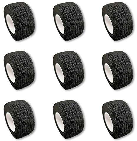 9er-Set Fingerverband | Pflasterverband | Pflaster ohne Kleber - in SCHWARZ - 2,5cm x 4,5m - elastisch, wasserabweisend, kohäsiv