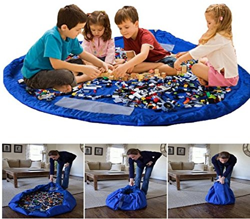 Dreamhigh Direct Aufräumsack Spieldecke Speicher Tasche Aufbewahrung Beutel Spielzeugaufbewahrung XL, Nylon, Multicolored with Blue, 150x150 cm, Vakuumversiegelt, Mit Fächern, Kordelzug