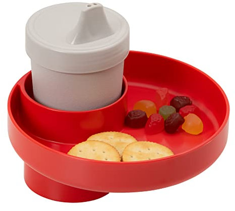 My Travel Tray Round, USA Made. Easily Convert Your existing Cup Holder to a Tray and Cup Holder for use in a Car Seat, Booster, Stroller, Golf Cart and Anywhere You Have a Cup Holder! Red