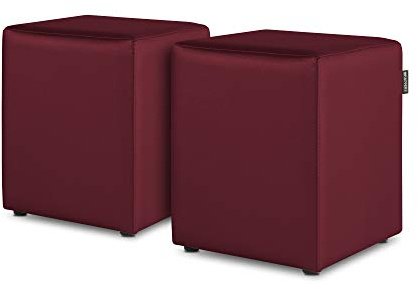 Happers Set aus 2 Sitzwürfeln aus Kunstleder Granatrot. Sitzhocker und Fußstütze für das Wohnzimmer oder Schlafzimmer