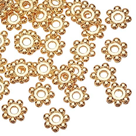 PandaHall 2000 stücke Goldene Tibetanische Alloy Blume Spacer Perlen Schmuckzubehör für Armband Halskette Schmuck Machen (4x1,2mm, loch: 1mm)
