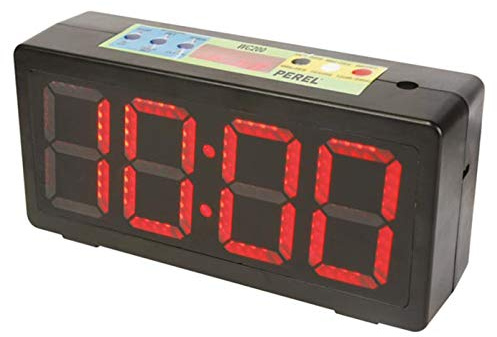 Perel Uhr mit LED-Anzeige mit Chronometer, Countdown-Timer und Intervalltimer, Digitale LED-Anzeige, Uhr digital groß, batteriebetrieben, Digitaluhr schwarz, rot, 327 x 93 x 156 mm