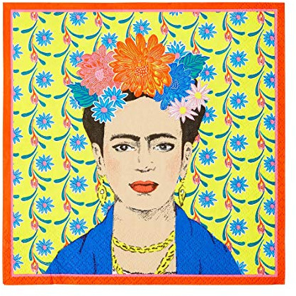 Talking Tables 20 x Yellow Frida Kahlo Print Paper Napkins | Mexican Fiesta, Boho Birthday Outdoor Dining, Disposable Serviettes for Cinco De Mayo, BBQ, Decoupage - 13 x 13
