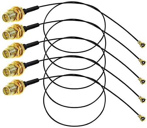Cavo di Prolunga da IPX a RP-SMA da 0,81 mm U.fl - Antenna Wi-Fi Mini PCI a Cavo Coassiale SMA a Polarità Inversa - 12 Pollici (30 cm) - Confezione da 5