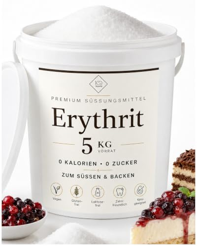 Erythrit 5KG im Eimer - 100% kalorienfreier Erythrit Zucker - Erythritol natürlicher Zuckerersatz ohne Gentechnik - Zahnfreundlich, leicht löslich - 5kg