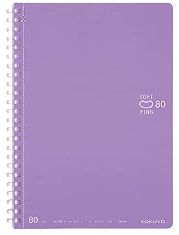 KOKUYO D Shaped Soft Ring Notebook, 6mm ruled w/dot-lines, 29 Lines, 80 Sheets, A5, Purple, Japan Import (SU-SV338BT-V)