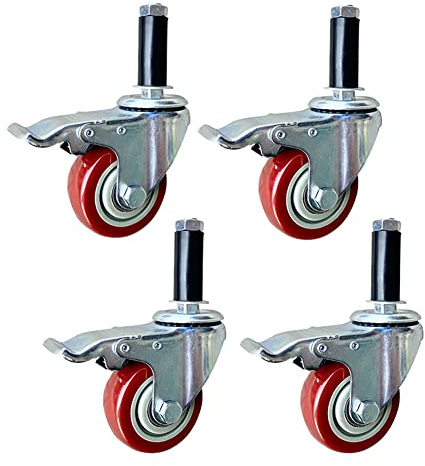 CASTERS,M12x60mm Ruedas giratorias de servicio pesado de hilo largo Perno de expansión(75mm)3 Nylon silencioso PU con manguito de goma 360kg andamio Banco de trabajo vagón restaurante 4 pcs,Red
