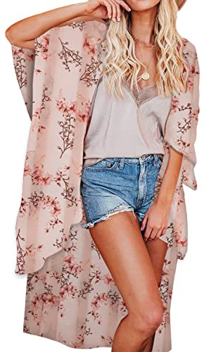 JayscreateEU Damen Kimono Cardigan Sommer Cover up Bikini Bluse Boho StrandCardigan Fledermausärmel Chiffon Strickjacke Strandkleidung.