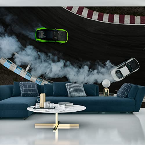 Wallepic Selbstklebende Fototapete Sport Rennen Autos Fahrzeuge Sportwagen 460 x 300 Moderne Tapete XXL Rennbahn Weg Dampf Wohnzimmer Schlafzimmer Büro Flur Wandtapete Br. 460 cm x Hö. 300 cm