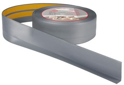 ProfiPVC Weichsockelleiste selbstklebend aus PVC 50x20mm 5m Silber | Bodenleiste aus Kunststoff, flexible Sockelleiste Knickleiste für Zimmer, Küche, Badezimmer, weiche Fußleiste Abschlussleiste