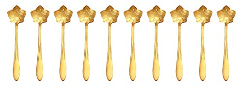 PACEKONER Lot de 10 cuillères à café décoratives en acier inoxydable Motif fleur dorée