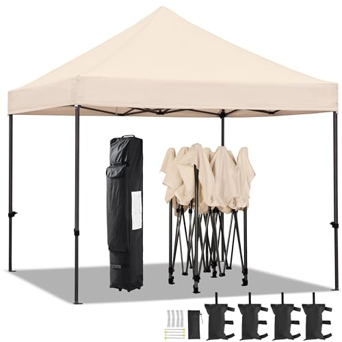 Yaheetech 3x3m Faltpavillon Pop-Up Pavillon, mit Tragetasche Sandsäcken, wasserdicht UV-Schutz höhenverstellbar, stabil für Garten/Feste/Markt, Beige