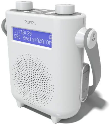 DAB/DAB+ & FM Digital Shower Radio | Bluetooth | IPX5 Water Resistant Technology | Rechargeable Battery | Perfect for Home, Bathroom or Outdoors | AZATOM Pearl (White)