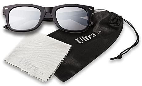 Ultra Kids Sunglasses UV400 Protection - Classic Retro Style for Boys & Girls, Ages 3-8, Lightweight Durable Shades - Black with Silver Lenses