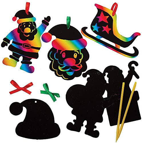 Baker Ross FX279 Weihnachtsmann Kratzkunst Dekorationen-12 Stück, Weihnachtsbaum Dekorationen, Gravierkunst Bastelset für Kinder