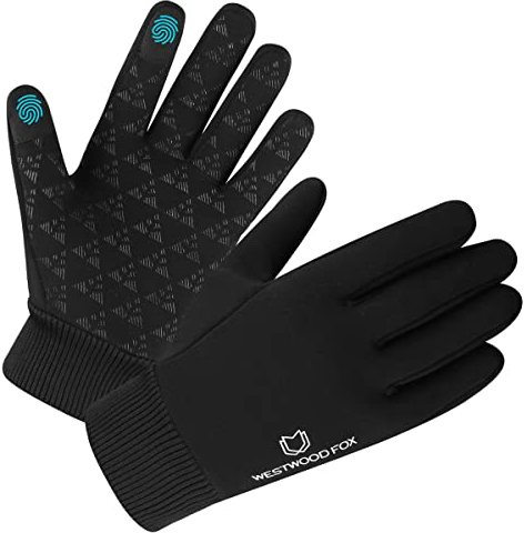 WESTWOOD FOX Winterhandschuhe Touchscreen Leicht wasserdicht Thermo Warm Thinsulate rutschfeste Lauf-Fahrradhandschuhe Winddichte Handschuhe mit elastischen Bündchen für Männer Frauen Schwarz, S