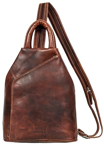STILORD 'Minou' Leder Sling Bag Damen 2-in-1 Rucksack Handtasche Umhängetasche Vintage Henkeltasche Ledertasche Echtleder, Farbe:salerno - braun