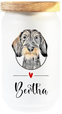 Cadouri Leckerlidose RAUHAARDACKEL (Cartoon) aus Borosilikatglas - 700 ml┊personalisiert mit Name┊Aufbewahrungsdose für Hundekekse┊tolle Geschenkidee für Hundebesitzer
