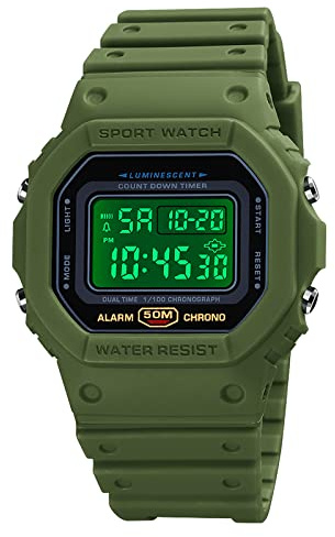 Nicoone Orologio da uomo digitale con retroilluminazione, impermeabile, sportivo, antiurto, con allarme, cronometro, conto alla rovescia, Sportivo