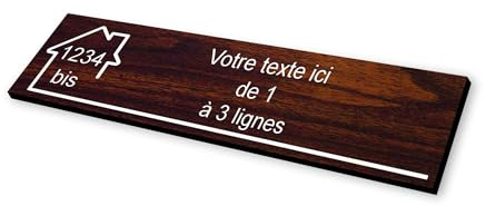 Placa grabada con diseño de casa para buzón autoadhesivo, 10 x 2,5 cm, estándar personalizable – 1 a 3 líneas sin coste adicional + número – madera