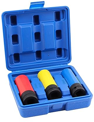 Yuhtech 3 PCS Bussole Ruota in Lega, 1/2 Drive Metrico Protettivo Dado Capocorda, Parete Sottile Dado Ruota, Set di Bussole a Impatto 17 mm, 19 mm, 21 mm