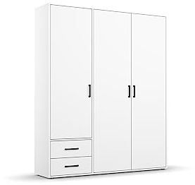 Rauch Möbel Voyager Schrank Kleiderschrank Drehtürenschrank, Alpinweiß, 3-türig mit 2 Schubladen, inklusive 1 Kleiderstange, 3 Einlegeböden BxHxT 140x194x53 cm