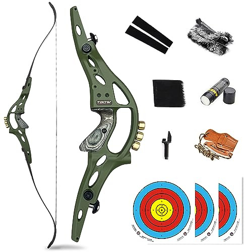 SHARROW Bogenschießen Recurve Bogen und Pfeile Set 62 ILF Wurfarme und Bogen Riser Amerikanischer Jagdbogen Erwachsene Sportbogen 30-60lbs für Outdoor-Jagd Schießen (50lbs, Typ 1: Armeegrün)