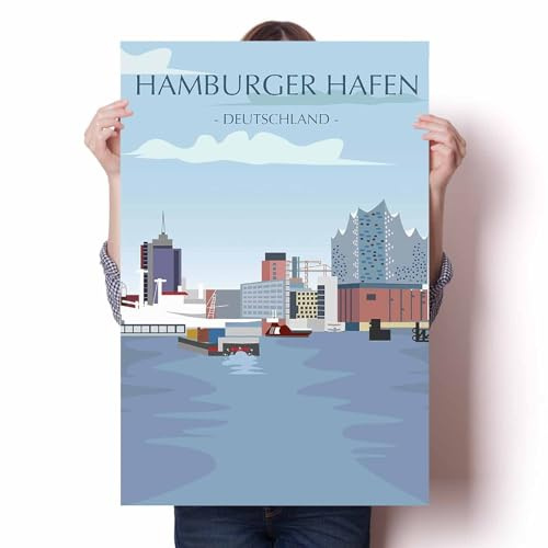 LIULAG Kunstdrucke 50x70cm Ungerahmt Hamburger Hafen Vintage Reise Poster Wandbild Büro Vintage Badezimmer Wohndesign