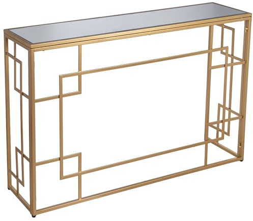 DRW Konsole, Eingangsschrank, aus Metall und Glas, vergoldet, 120 x 28 x 80 cm