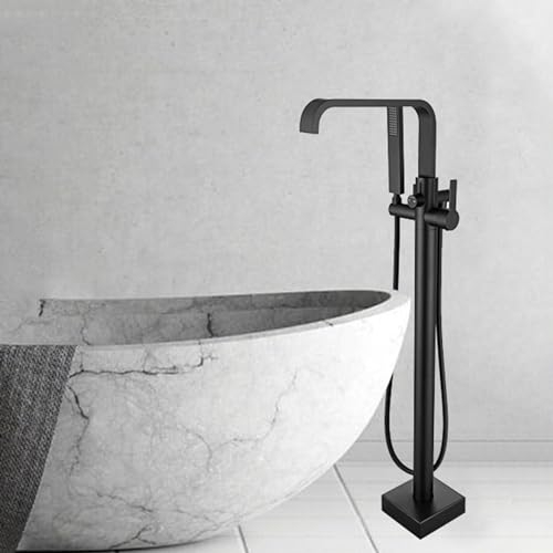 XJTNLB Badewannenarmatur Wasserfall Drehbarer Wasserhahn Standarmatur Freistehend Wannenarmatur Armatur Einhebelmischer Dusche,Schwarz