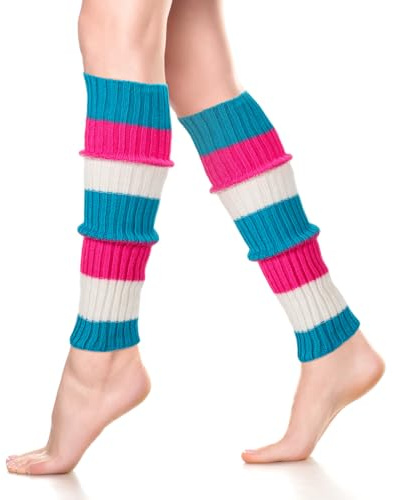 Neer Calentador de Piernas Acanalado Calcetines Años 80 Calentador de Tobillo de Botas Largas (Azul Lago, Rojo Rosa, Blanco)