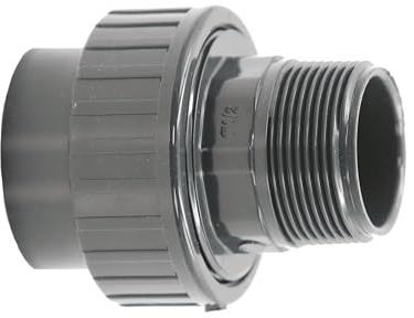 HAF 1x PVC Fittings Verschraubung mit 50mm x 1 1/2 | Klebemuffe x Außengewinde | Adapter aus grauem PVC | PN16 für Rohr, Poolfitting, Schwimmbad, Poolverrohrung, Druckleitung, Rohrleitung & Teich